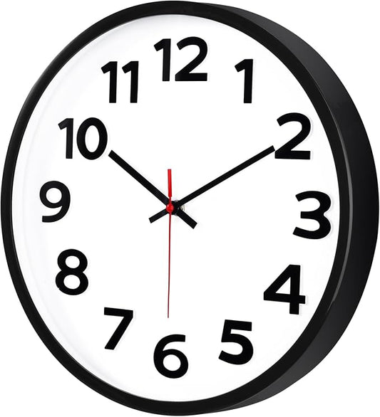 Keepcross 14 Inch Wall Clock Battery Operated Silent Non-Ticking, 3D Big Numbers Easy to Read, Analog Quartz Round Clock