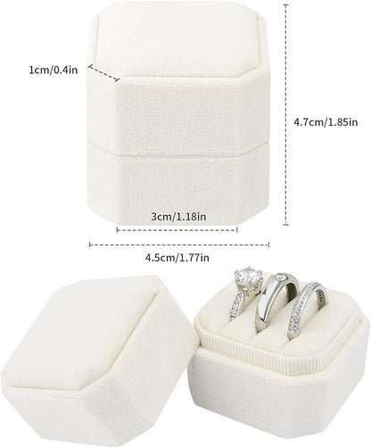 DesignSter Velvet Ring Box - Square, 3 Slots, Premium Ring Bearer Box for Wedding Ceremony & Proposal Engagement (Beige)