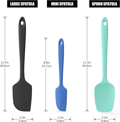 3-Piece Silicone Spatula Scrapers: Doosu 600°F Heat Resistant Food Grade Kitchen BPA Free Rubber Baking Cooking Tool Nonstick Utensil Set for Mixing, Scraping, Folding, Stirring, Serving (Multi-3)