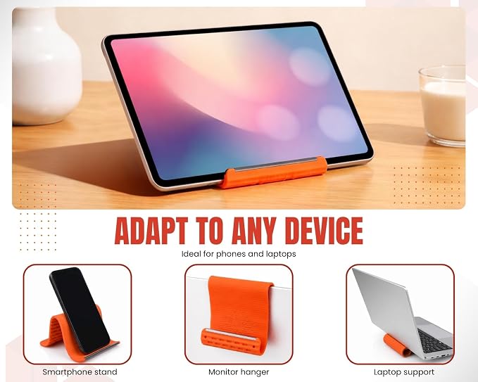 Silicone Phone Holder Flexible Aluminum Bendable Phone Holder Silicone Phone Stand for Desk Travel Treadmill Travel Phone Stand for Plane(Orange)