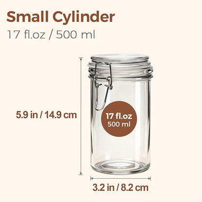 ComSaf 16oz Pint Jars with Airtight Lids (Set of 6), Cylindrical Glass Canisters for Sourdough Starter, Overnight Oats, & Pantry Organization, 500ml Hermetic Jars for Fermenting, Coffee & Spices