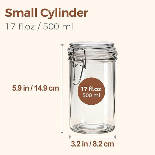 ComSaf 16oz Pint Jars with Airtight Lids (Set of 6), Cylindrical Glass Canisters for Sourdough Starter, Overnight Oats, & Pantry Organization, 500ml Hermetic Jars for Fermenting, Coffee & Spices