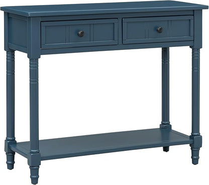 Knocbel Antique Entry Console Table with 2 Drawers & Bottom Open Shelf, Wood Sofa Tables for Entryway Hallway Living Room, 35.34" W x 13.8" D x 30.25" H, Dark Navy