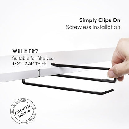 xympo Coffee Mug Hanger for Cabinet, Clip-On Shelf, for Cups, Utensil, Tumbler Lid, Screwless Install (Pack of 2), Fits Shelves up to 3/4"
