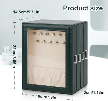 DesignSter Jewelry Box Organizer, Jewelry Box for Women, PU Jewelry Organizer Display Case with Side Drawers, Jewelry Storage for Earring Necklace Ring Bracelet Watch