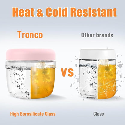 Tronco 32 oz Glass Food Storage & Lunch Bowl Containers with Airtight Lids | Leakproof Meal Prep Container with Silicone Sleeve, Microwave & Dishwasher Safe, Soup & Stew, Office Lunch, BPA-Free, 2 Pack