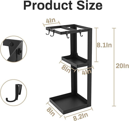 Umbrella Stand, Metal Umbrella Stand Indoor, 20 Inch Umbrella Holder for Entryway, Shelf for use with Small Umbrellas and Bottom Drip Tray for use with