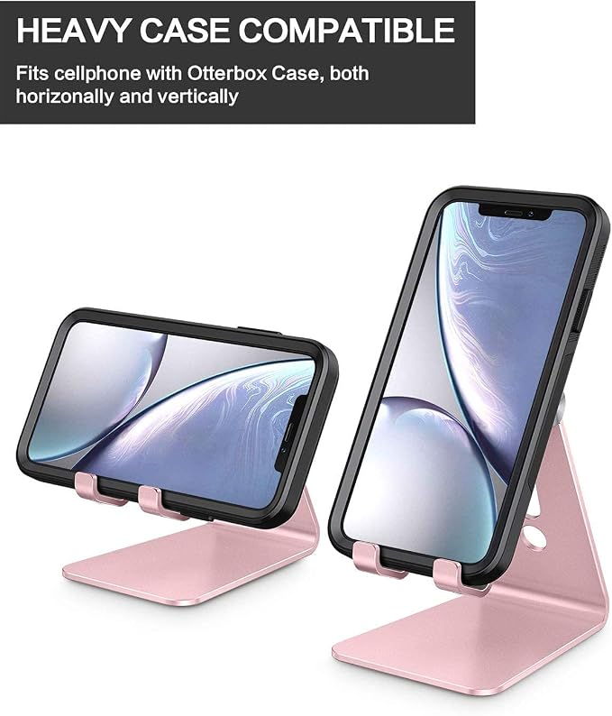 OMOTON Adjustable Cell Phone Stand, C2 Aluminum Desktop Phone Holder Dock Compatible with iPhone 15 14 13 Xs XR 8 Plus 7 6, Samsung Galaxy, Google Pixel, Android Phones, Rose Gold