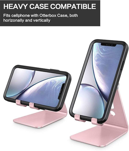 OMOTON Adjustable Cell Phone Stand, C2 Aluminum Desktop Phone Holder Dock Compatible with iPhone 15 14 13 Xs XR 8 Plus 7 6, Samsung Galaxy, Google Pixel, Android Phones, Rose Gold