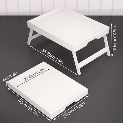 Fibogollo 2 Pack Bamboo Bed Tray Table with Folding Legs,Breakfast Trays,Serving Tray for Food and Snack,Laptop Trays for Working(White)