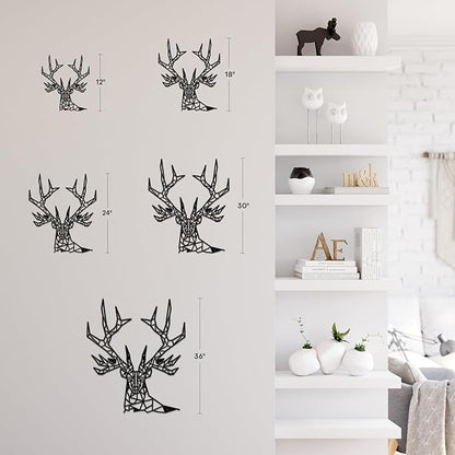 SIGNLEADER Metal Wall Art Decor Geometric Deer Head Modern Abstract Wall Sculpture Hangings Home Decoration for Living Room, Bedroom, Bathroom, Kitchen, Outdoor - 12" Black