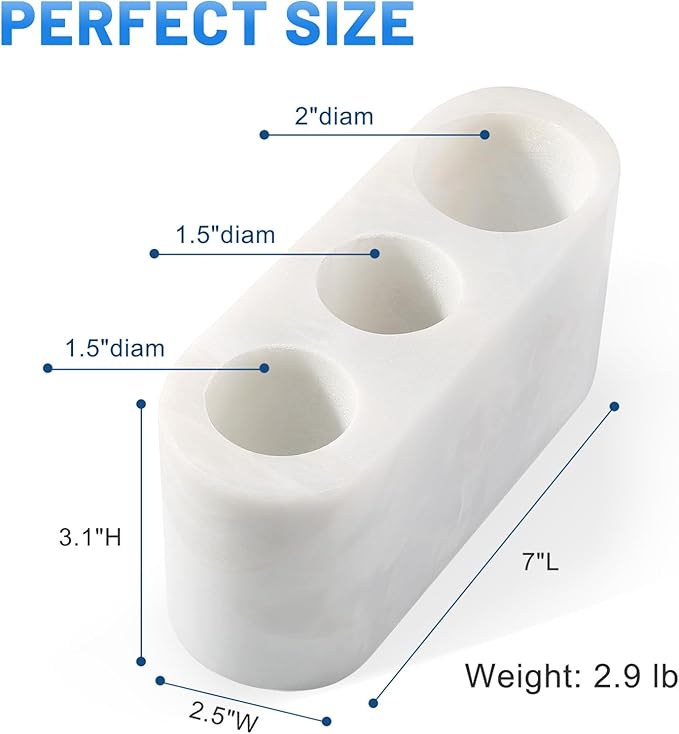 BCS Toothbrush Holder for Bathrooms, 3 Slots Marble Toothbrush Organizer, Makeup Brush Stand Toothbrush Storage Collection for Bathroom Countertop Vanity Organization - White