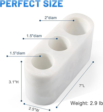 BCS Toothbrush Holder for Bathrooms, 3 Slots Marble Toothbrush Organizer, Makeup Brush Stand Toothbrush Storage Collection for Bathroom Countertop Vanity Organization - White