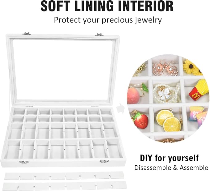 Vicoter Velvet Jewelry Tray 48 Compartments Jewelry Display Organizer with Transparent Cover Rings, Earrings, Necklaces, Pendants Storage Box for Girls, Wives, Mothers, Women