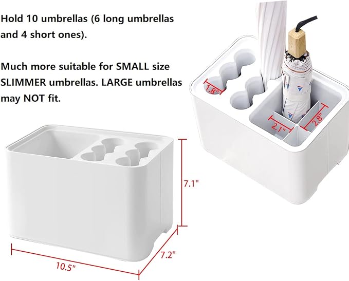 GeLive 10 Hole Umbrella Rack Stand Holder with Drip Tray Space Saver Organizer Fits Entryway Corner Home Office Decor, Hold 10 Umbrellas (White)