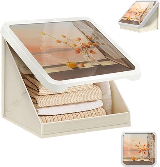 Bathroom Mural Storage Cabinet, 15 * 15in Waterproof Foldable Organizer, No Drill Wall Mounted Shelves with Hooks, Space Saving Decorative Storage Box for Shower, Laundry, Dorm (B)