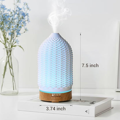 Ultrasonic Essential Oil Diffuser 100ML - Cool Mist Humidifier, 7-Color LED Lights, 3 Timer & Auto Shut-Off, Ideal Gift for Home Bedroom Office (Cream)