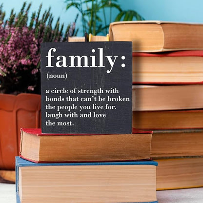 HTBIG Family Noun Family Quotes Desk Decor Wooden Box Sign Inspirational Rustic Black Wood Block Plaque Box Sign for Home Farmhouse House Kitchen Bathroom Living Room Shelf Table Decoration
