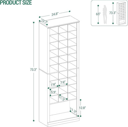 Hzuaneri 11 Tiers Shoe Storage Cabinet, Tall Shoes Cabinet with Cubby, Freestanding Wooden Shoe Organizer, 30-33 Pairs, Shoes Cubby Organizer for Entryway, Bedroom, Rustic White SR02014X