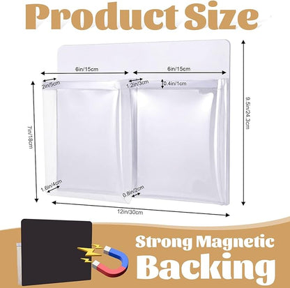 8 Pack Magnetic File Holder for Refrigerator 12 x 9.5 Inch Hanging Paper Organizer White Board Organizer with 2 Magnetic Pocket Office Supplies Storage for Notebooks Planners Mail Letters