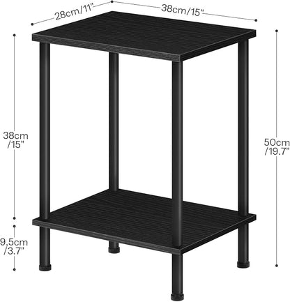 HOOBRO End Table, Small Side Table, Nightstand with 2-Layer Storage Shelves, Sofa Table for Small Spaces, Living Room, Bedroom, Stable Frame, Easy Assembly, Black BB09BZ01