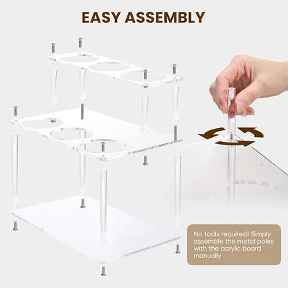 IEEK Coffee Syrup Rack Organizer 2-Tier 6 Syrup Bottles Holder Stand for Coffee Bar,Clear Acrylic Bottle Storage Shelf With Anti Slip Pad for Syrup/Wine/Kitchen Coffee Station,Countertop Wine Rack