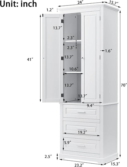 Storage Cabinet, Tall Bathroom Cabinet with Adjustable Shelf | Tall storage cabinet, upper enclosed cabinet and 3 pull-out compartments keep daily essentials organized
