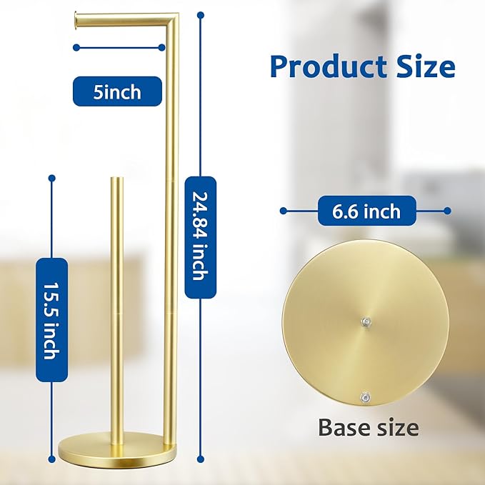 Toilet Paper Holder Stand, Bathroom Toilet Paper Roll Holder Stand with Reserve, Standing Toilet Paper Holder with Storage,Toilet Paper Roll Holder for 4 Rolls, Gold