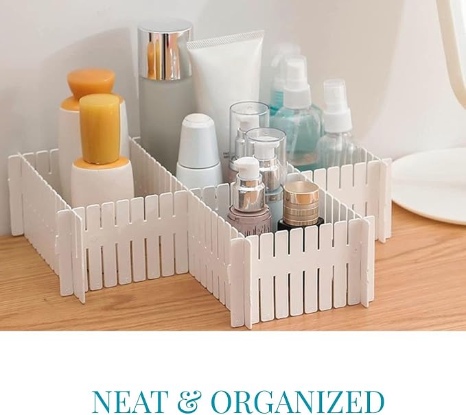 20 Pack Cuttable Drawer Dividers, Plastic Drawer Organizer Set, Storage Dividers for Closet & Kitchen Drawers, White/Blue