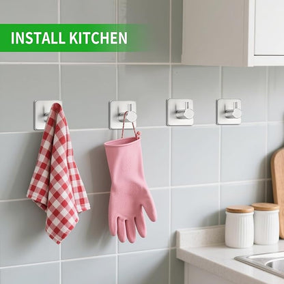 Silver Adhesive Towel Hooks Heavy Duty Stick on Wall Hooks Shower Hooks for Bathroom Kitchen Door-4 Packs