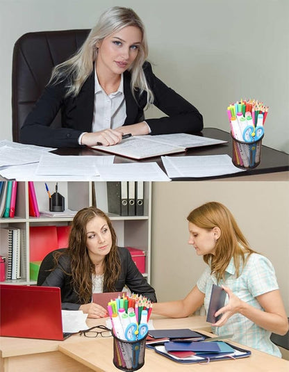 Pen Holder Mesh Pencil Holder Metal Pen Holder Cup Pencil Cup Holder for Desk Office Pen Organizer Black, 4 Pack