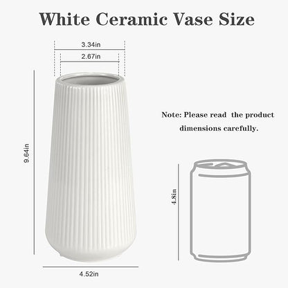 White Ceramic Vase for Flowers, Tall Home Decor Vase with Ribbed Texture, Vases for Centerpieces, Farmhouse Decor, Living Room, Decor Bedroom, Table, and Kitchen Shelf (XL White)