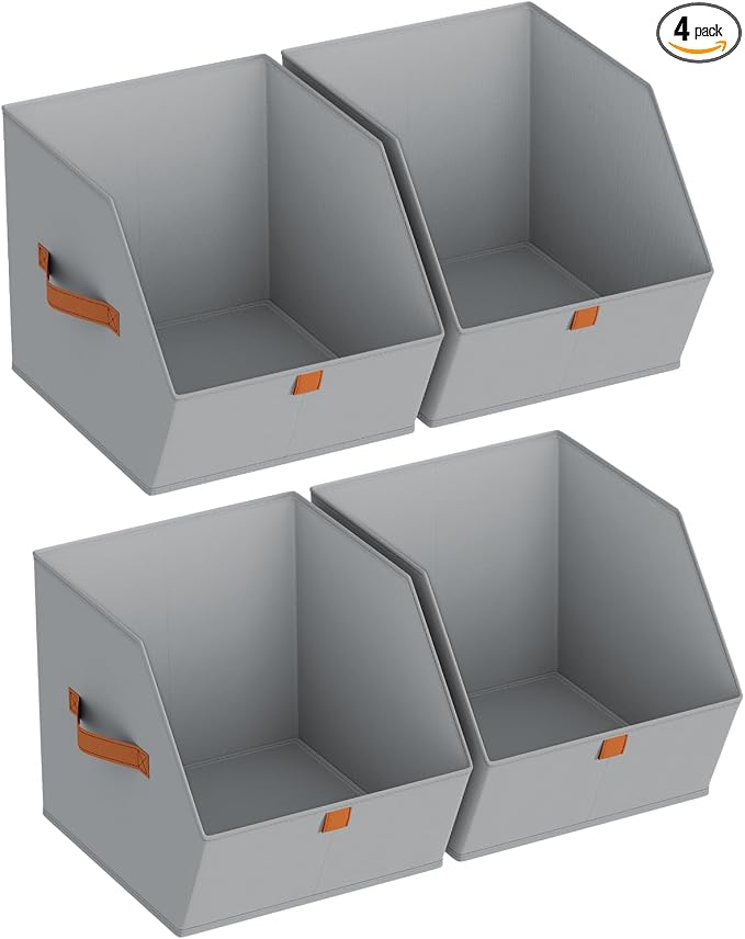 Homsorout Fabric Closet Storage Cubes - 4 Pack Square Storage Bins with Dual Handles for Clothes, Towels, Toys, Cube Storage Organizers for Bedroom, Nursery, Shelves, Closet, Small Spaces, Grey
