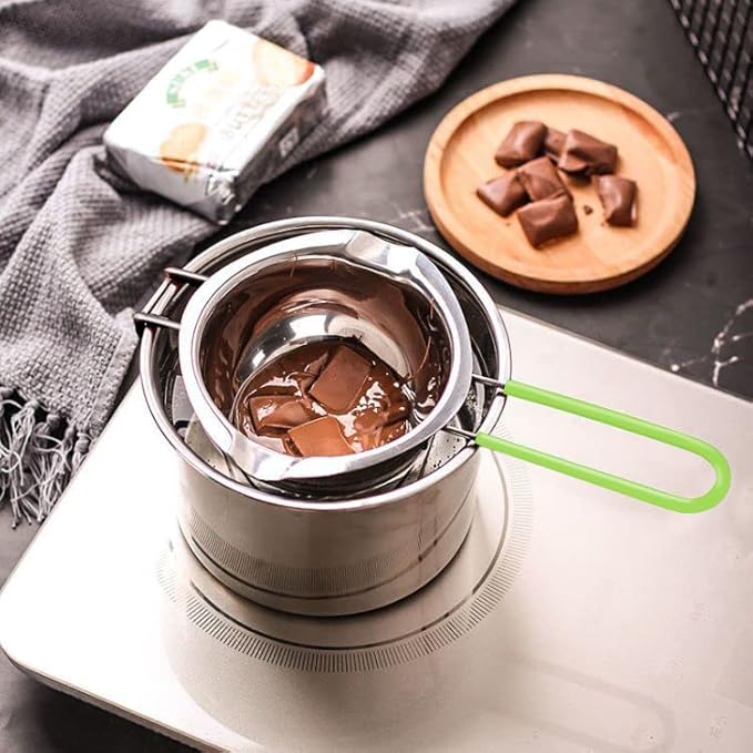 Double Boiler Pot Set, Stainless Steel Melting Pot with Silicone Spatula for Melting Chocolate, Soap, Wax, Candle Making (600ml and 1600ml,Green)