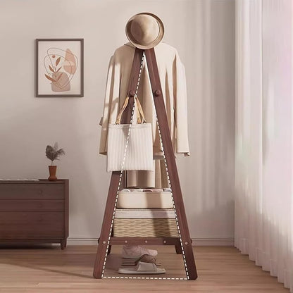 AETVRNI Wood Clothing Rack Coat Rack,Large Foldable Hanging Clothes,Stand Garment Rack with Storage Shelf,Clothing Storage,Home Organization,Natural Beech,for Bedroom Small Apartment Guest Room Laundr
