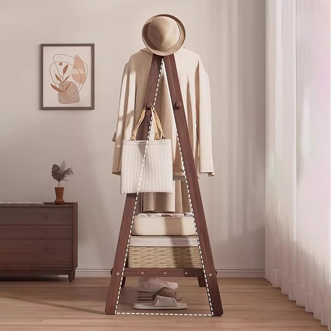 AETVRNI Wood Clothing Rack Coat Rack,Large Foldable Hanging Clothes,Stand Garment Rack with Storage Shelf,Clothing Storage,Home Organization,Natural Beech,for Bedroom Small Apartment Guest Room Laundr