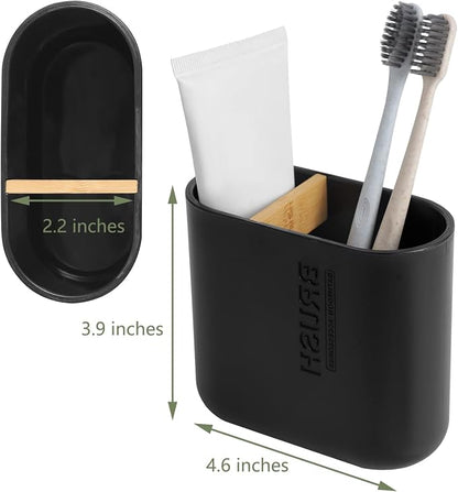 Toothbrush Holders Bamboo Electric Toothbrush Holder Bathroom Storage Organizer Countertop for Toothpaste, Floss, Razor, Black