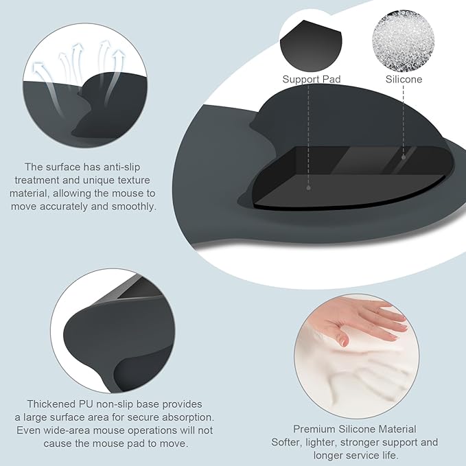 MOSISO Wrist Rest Support for Mouse Pad&Keyboard Set, Circle Curved Ergonomic Mousepad&Coaster Non-Slip Base Home/Office Pain Relief&Easy Typing Pad with Soft Cloth&Silicone Lining, Slate Gray