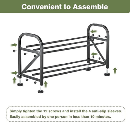 2-Tier Shoe Rack for Closet, 16"-33" Expandable ShoeRack, Adjustable for Entryway Closet Doorway SturdyMetal, Black