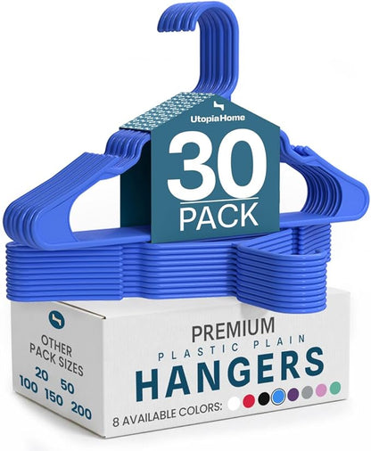 Utopia Home Clothes Hangers 30 Pack - Plastic Hangers Space Saving - Durable Coat Hanger with Shoulder Grooves (Blue)