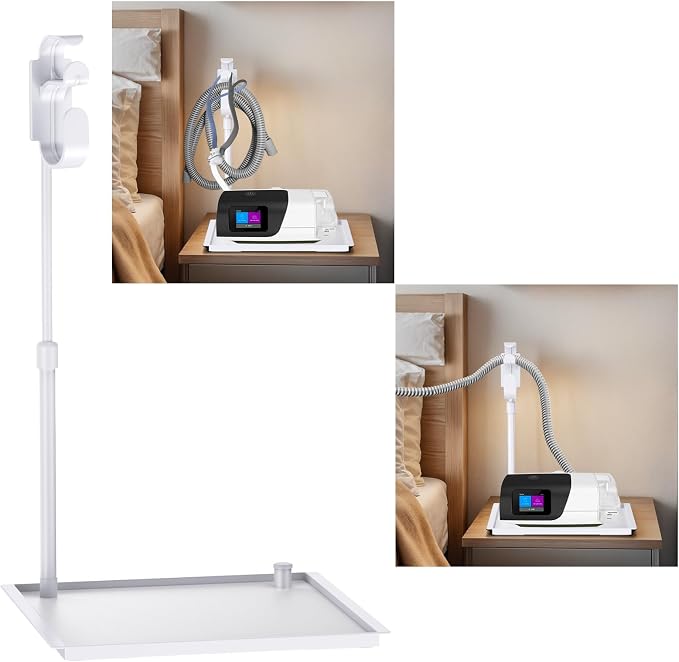 Retractable CPAP Hose Holder for Bed - Adjustable Tube Hanger with Nightstand CPAP Machine Tray, Organizes Mask & Accessories, Compact Design