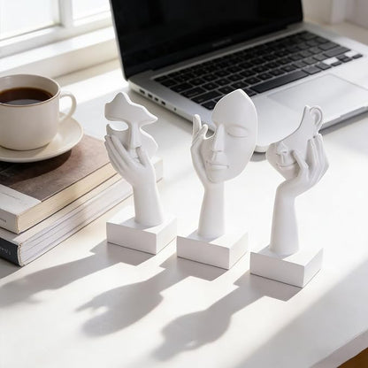 oliruim 3 Pcs Thinker Small Statue Set - White Art Abstract Home Accent Figurines for Decor Woman Apartment Bookshelf Floating Shelf Coffee Table Office Desk Bathroom Counter Decor (3 Pcs White, 6")