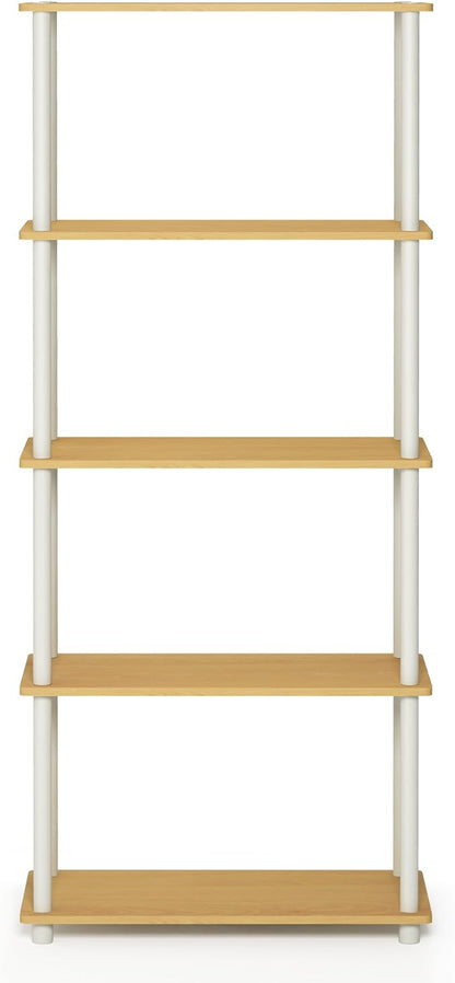 Furinno TURN-N-TUBE Storage Shelves, 5-Tier Book Shelf, Corner Shelf, Toolless Open Shelves, for Organization and Storage, Living Room, Garage, Home Office, Beech