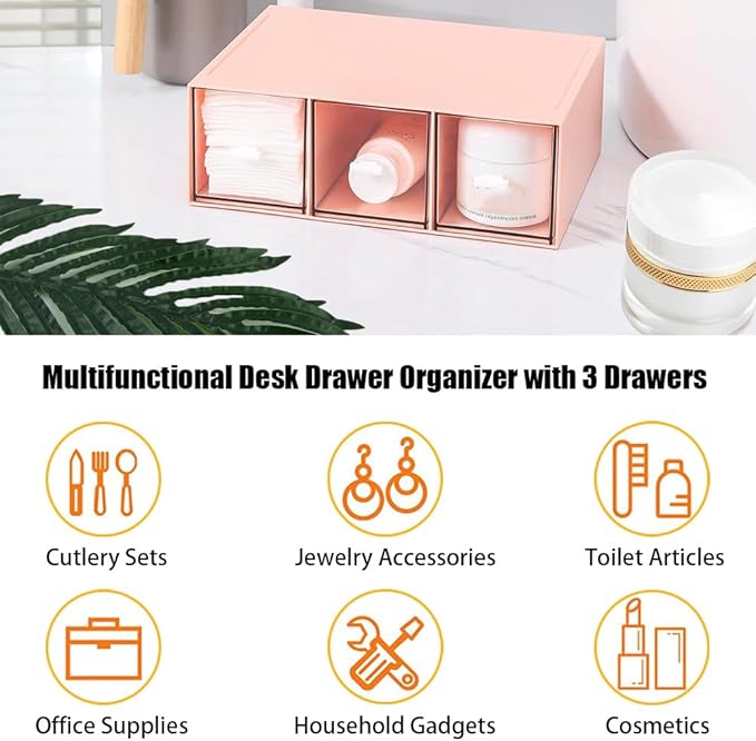 Plastic Clear Tea Box, Tea Bag Organizer with 3 Drawers, Stackable Storage Drawers, Makeup Organizer, Stackable Tea Bag Storage for Sugar Sachets, Coffee, Cosmetic, Jewelry, Bathroom Organization