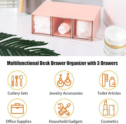 Plastic Clear Tea Box, Tea Bag Organizer with 3 Drawers, Stackable Storage Drawers, Makeup Organizer, Stackable Tea Bag Storage for Sugar Sachets, Coffee, Cosmetic, Jewelry, Bathroom Organization