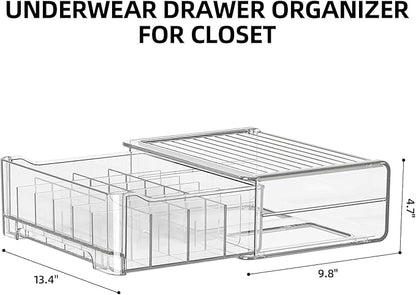 Underwear Drawer Organizer with Dividers, 24 Cell Stackable Sock Organizer for Closet, Plastic Underwear Storage Drawer for Closet, Bra Organizer for Baby Clothes, Panties, Belts, Ties, Scarf