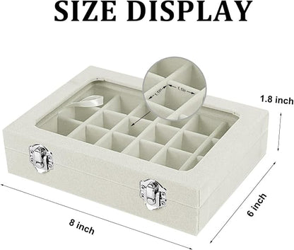 Velvet Jewelry Box 24 Grid Jewelry Earrings Display Organiser Box Ring Tray Holder Earrings Storage Case for Girls Women Wife Mom (Beige)
