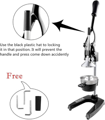ROVSUN Professional Citrus Juicer Lemon Squeezer, Cast Iron Juicer, Commercial Manual Fruit Press Juicer for Lemon Pomegranate Orange Juice, Heavy Duty Hand Press and Lime Squeezer Stand (Black)