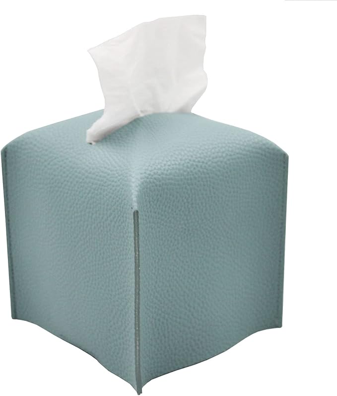 Livelab Tissue Box Cover, Square Decorative PU Leather Tissue Box Holder Modern Tissue Case Facial Paper Organizer Dispenser for Bathroom, Vanity Countertop, Night Stands, Desk 5X5X5'' | Blue