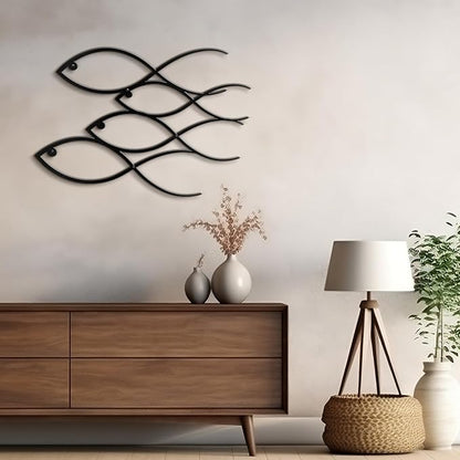 SIGNLEADER Metal Wall Art Decor Fish Minimalist Modern Abstract Wall Sculpture Hangings Home Decoration for Living Room, Bedroom, Bathroom, Kitchen, Outdoor - 18" Black